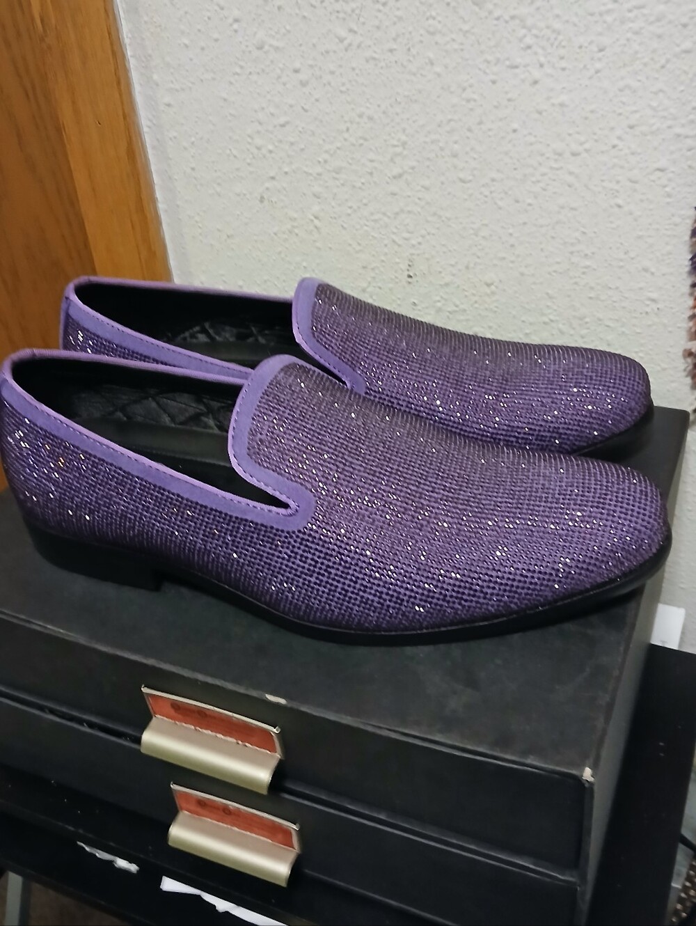 Amali Men’s Purple Rhinestone Dazzle Smoking Loafers Dress Shoes Size 11